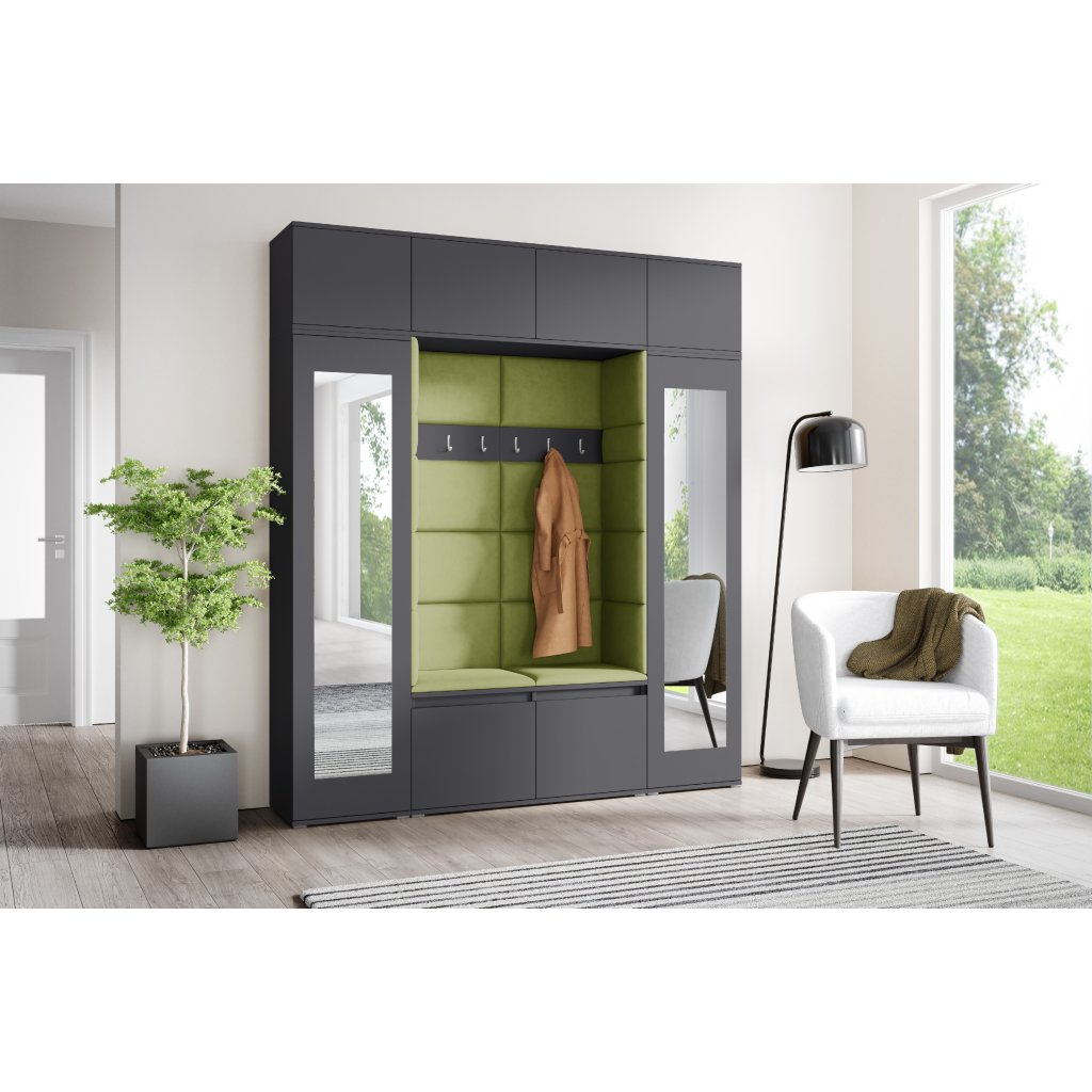Eka Předsíňová stěna s čalouněnými panely Trinity 32 - Grafit / Olivová 2312