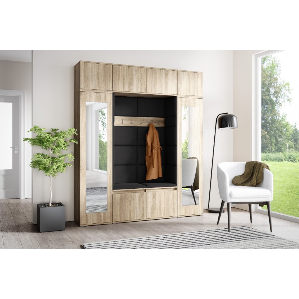 Eka Předsíňová stěna s čalouněnými panely Trinity 32 - Sonoma / Černá 2316