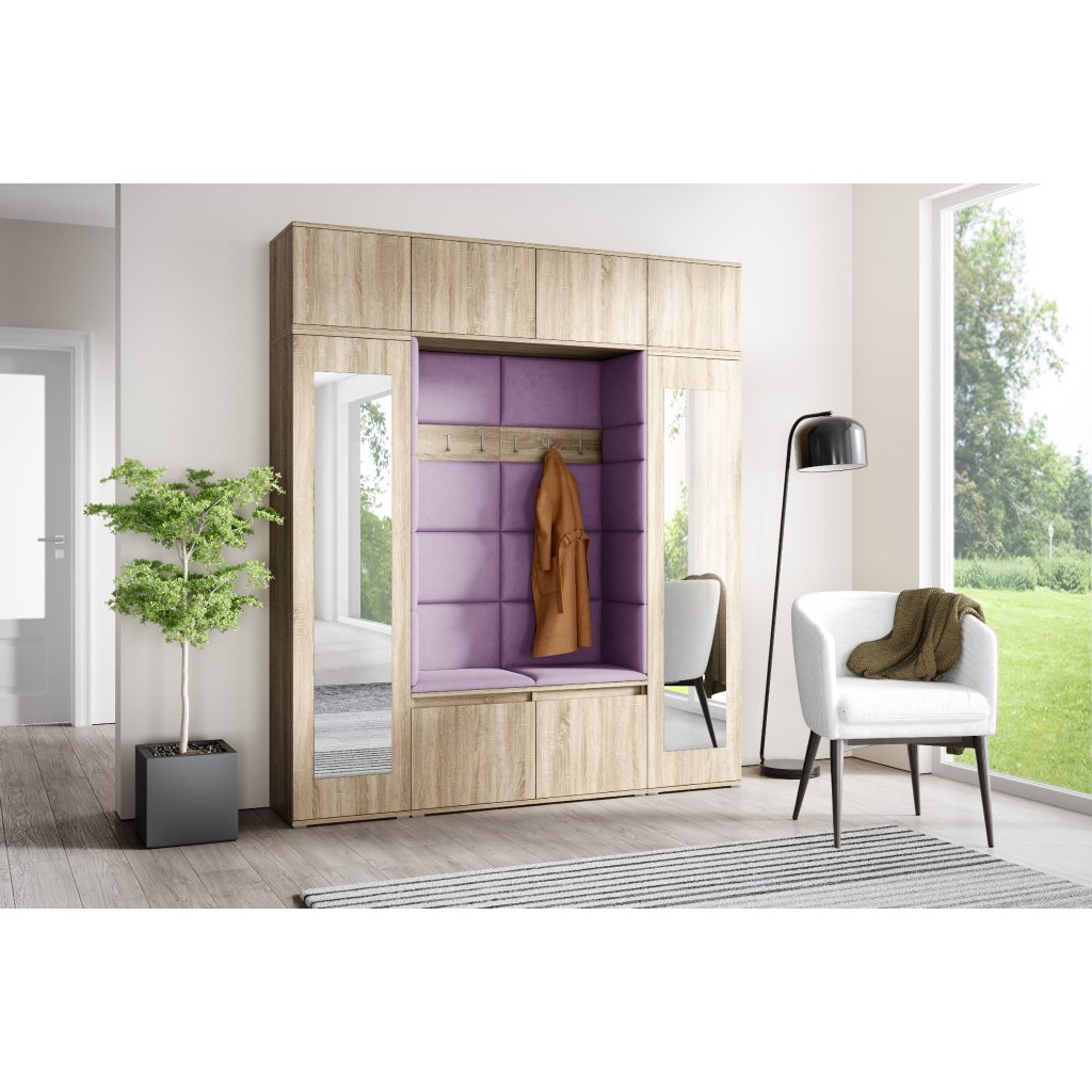 Eka Předsíňová stěna s čalouněnými panely Trinity 32 - Sonoma / Fialová 2311