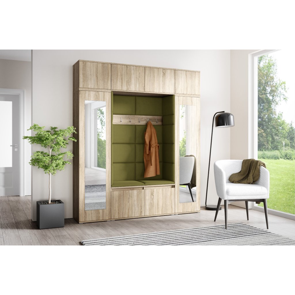 Eka Předsíňová stěna s čalouněnými panely Trinity 32 - Sonoma / Khaki zelená 2327