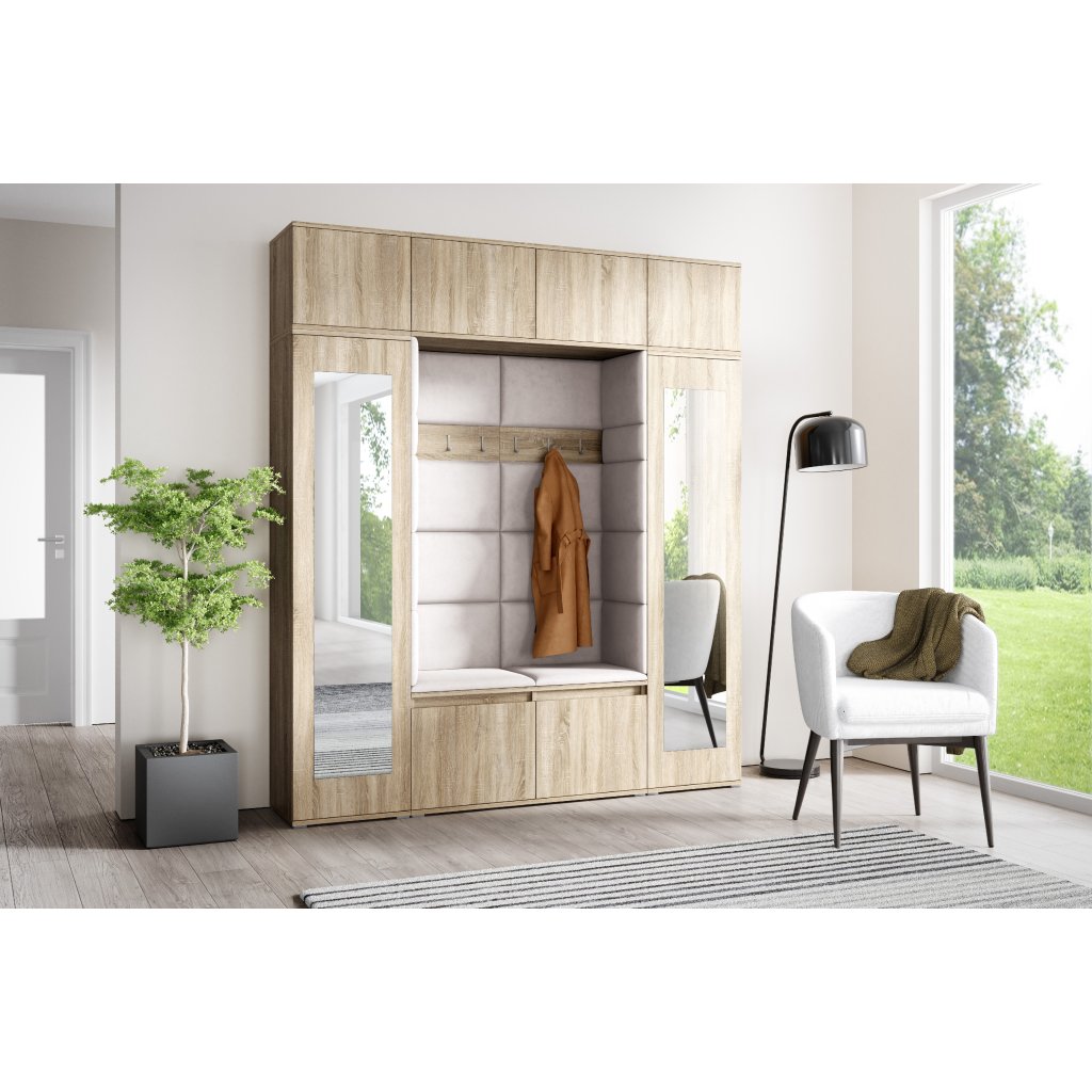 Eka Předsíňová stěna s čalouněnými panely Trinity 32 - Sonoma / Krémová bílá 2301