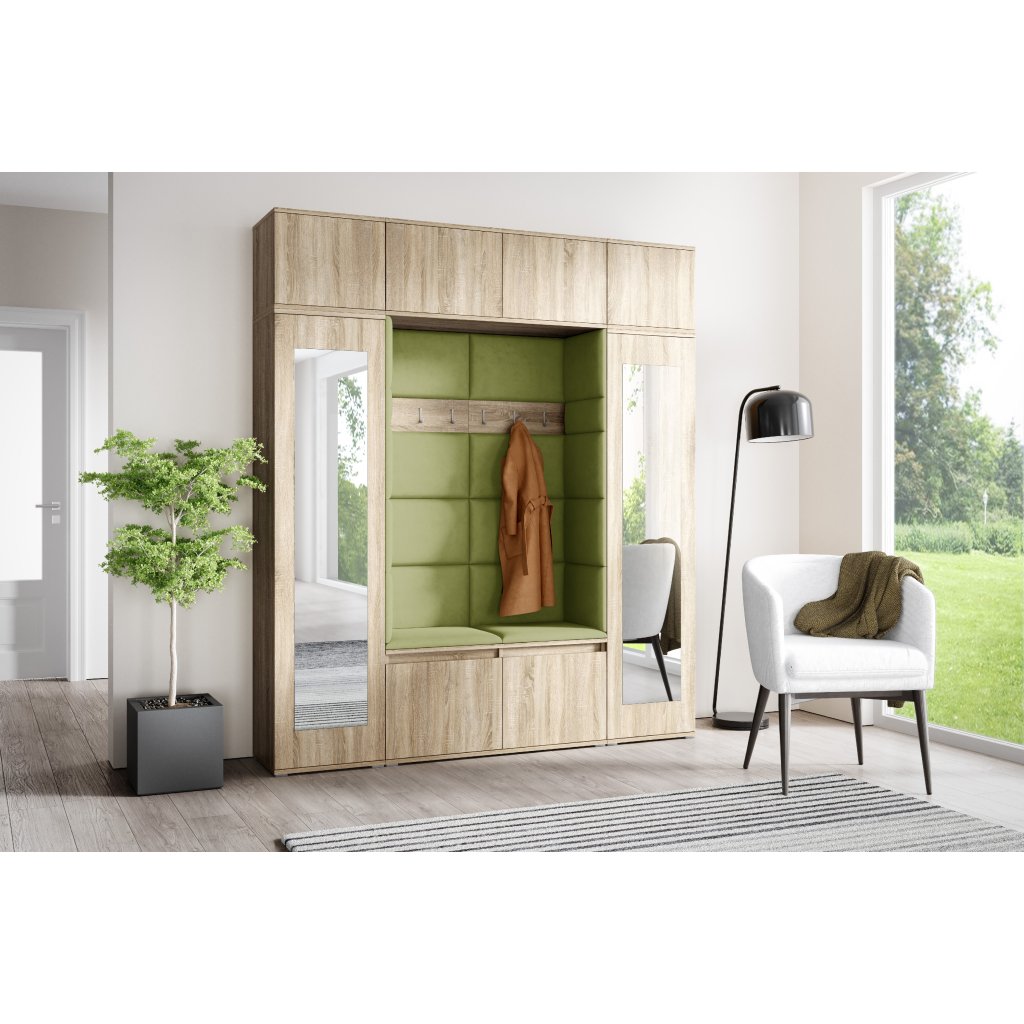 Eka Předsíňová stěna s čalouněnými panely Trinity 32 - Sonoma / Olivová 2312