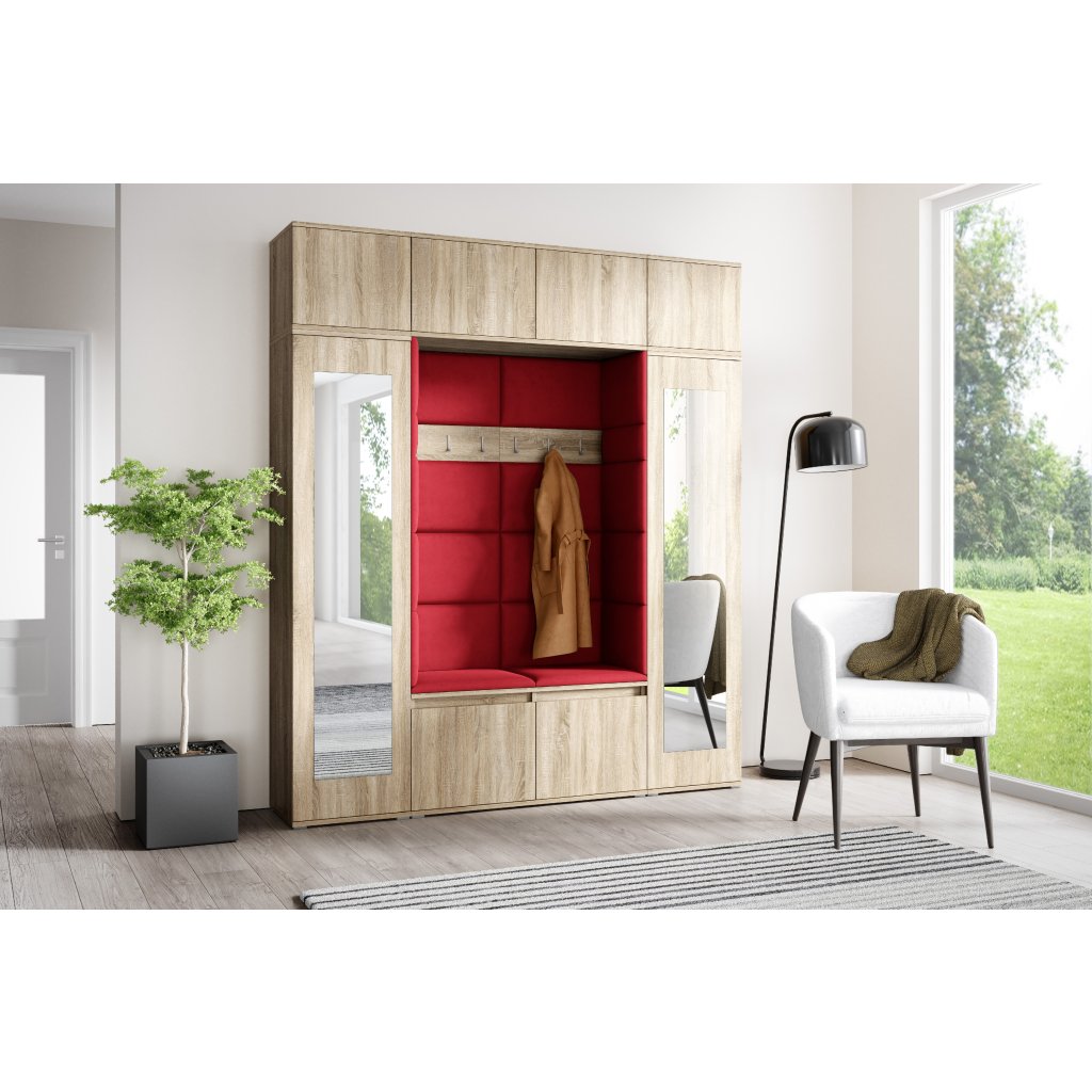 Eka Předsíňová stěna s čalouněnými panely Trinity 32 - Sonoma / Rubínová 2324