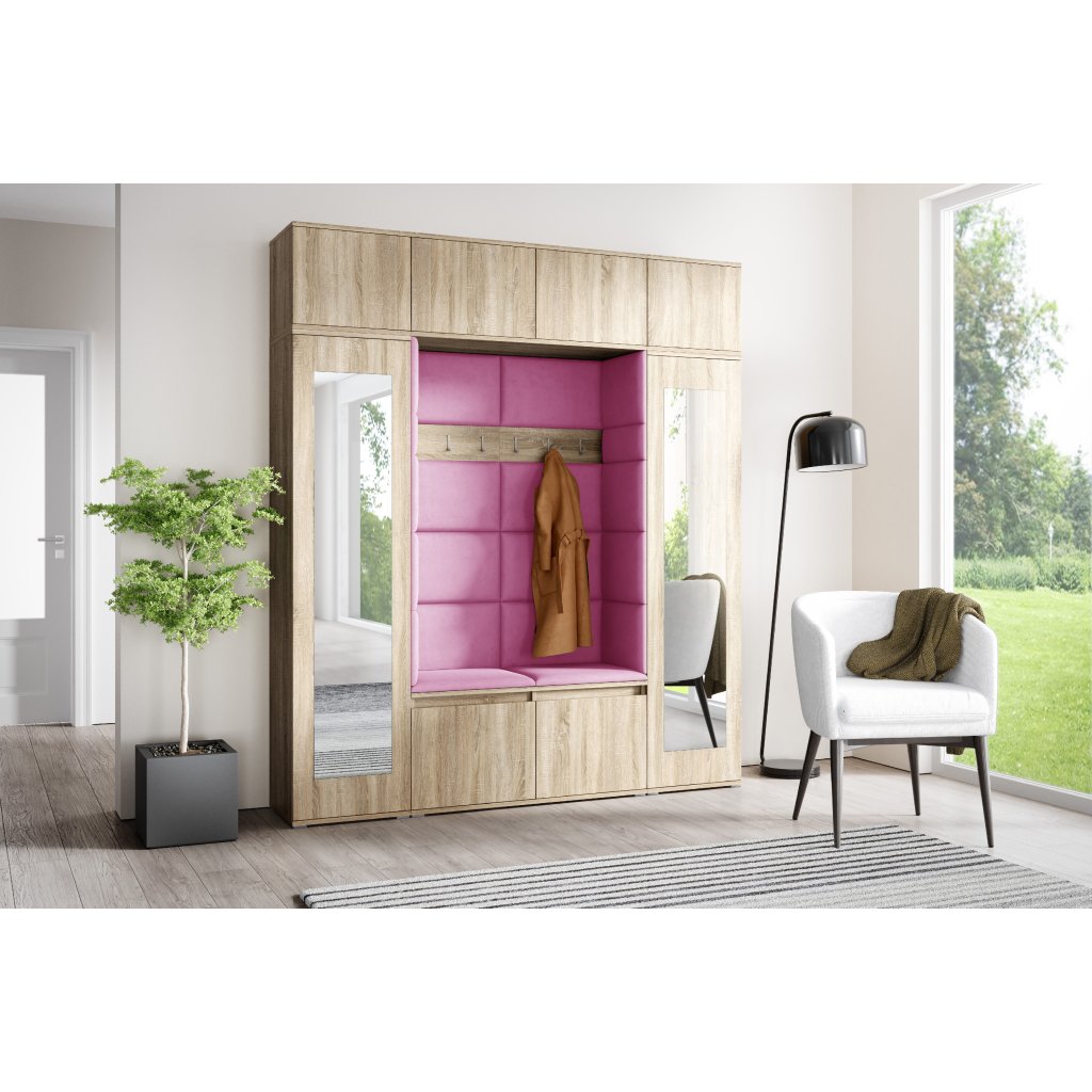 Eka Předsíňová stěna s čalouněnými panely Trinity 32 - Sonoma / Růžová 2310