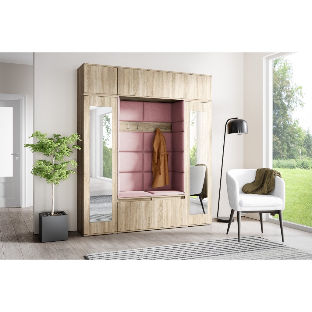 Eka Předsíňová stěna s čalouněnými panely Trinity 32 - Sonoma / Světlá růžová 2319