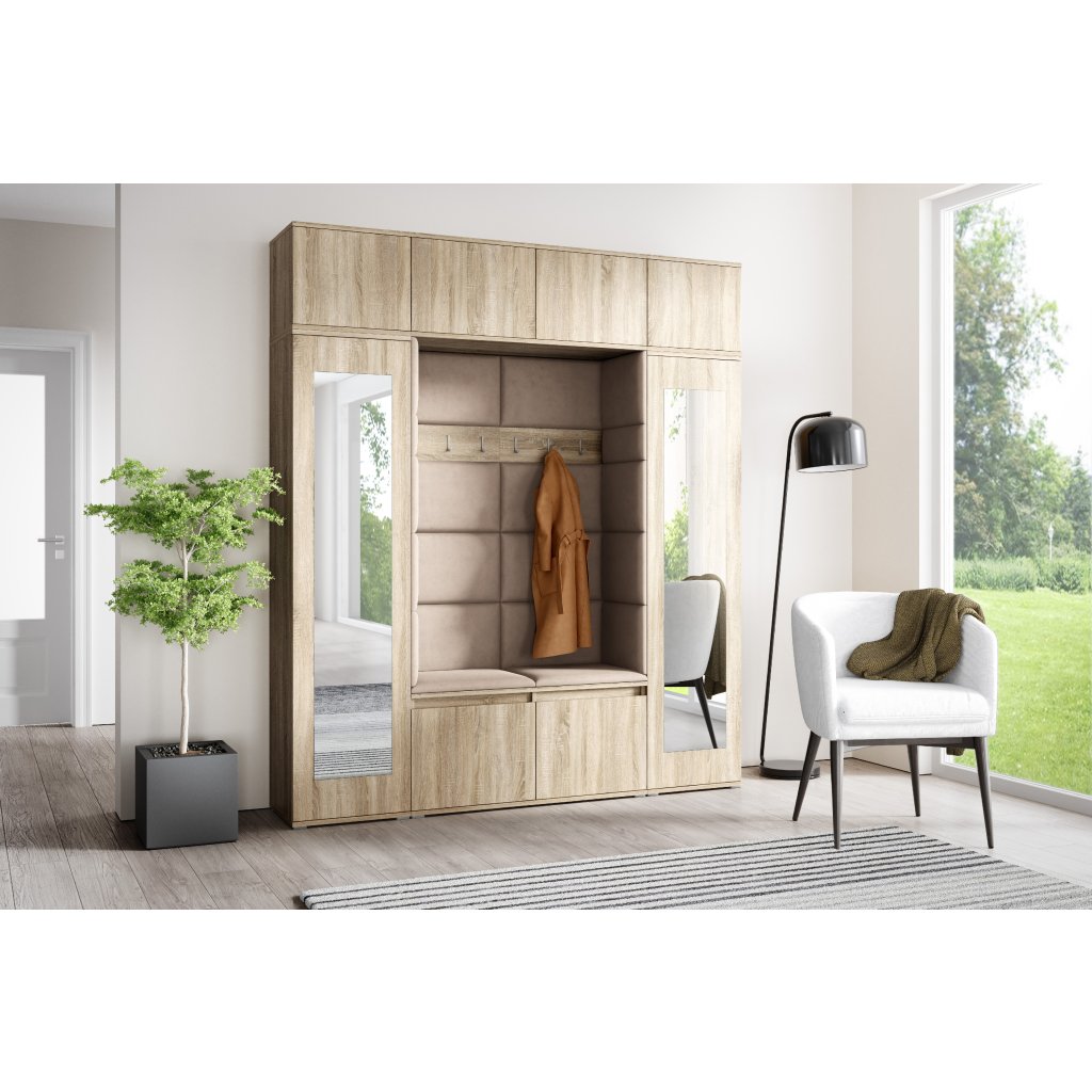 Eka Předsíňová stěna s čalouněnými panely Trinity 32 - Sonoma / Tmavá béžová 2305