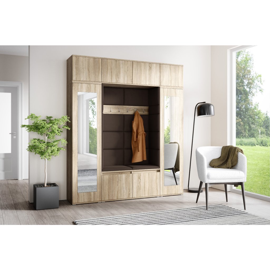 Eka Předsíňová stěna s čalouněnými panely Trinity 32 - Sonoma / Tmavá hnědá 2308