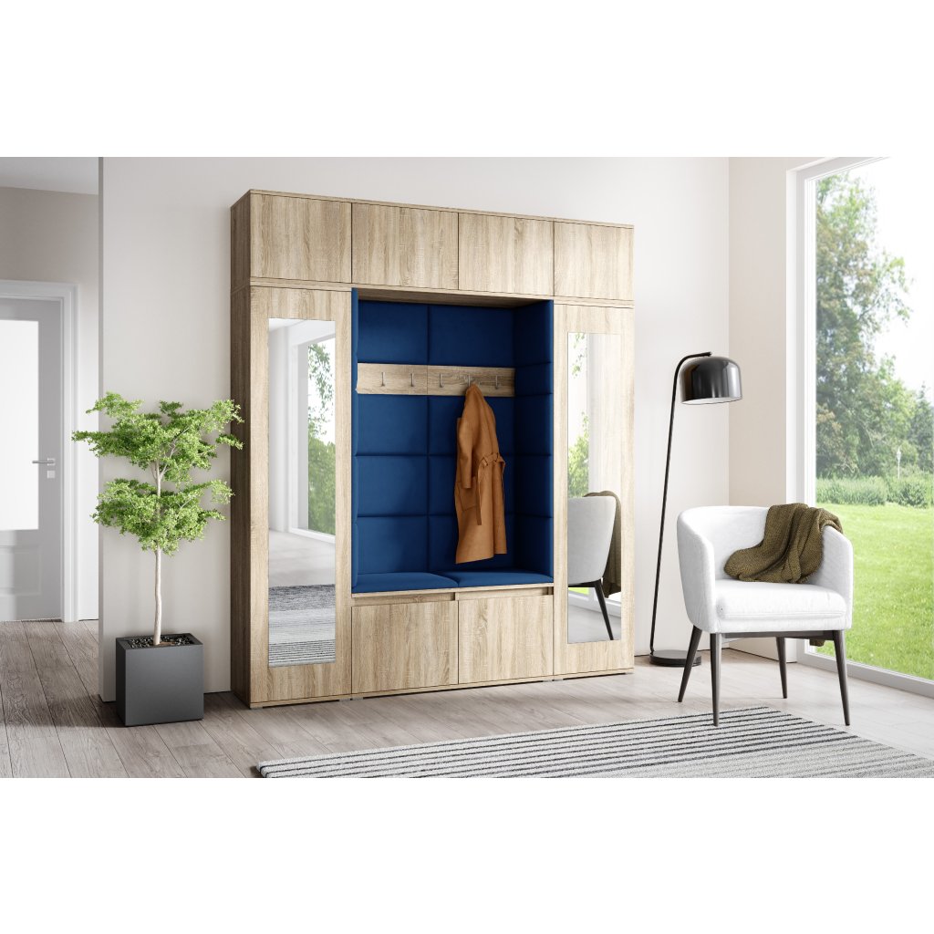 Eka Předsíňová stěna s čalouněnými panely Trinity 32 - Sonoma / Tmavá modrá 2331
