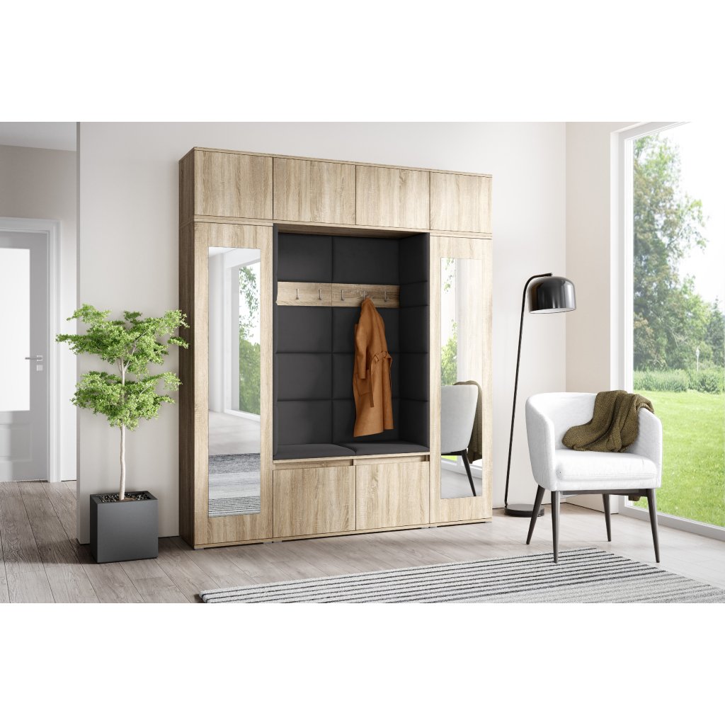 Eka Předsíňová stěna s čalouněnými panely Trinity 32 - Sonoma / Tmavá šedá 2315