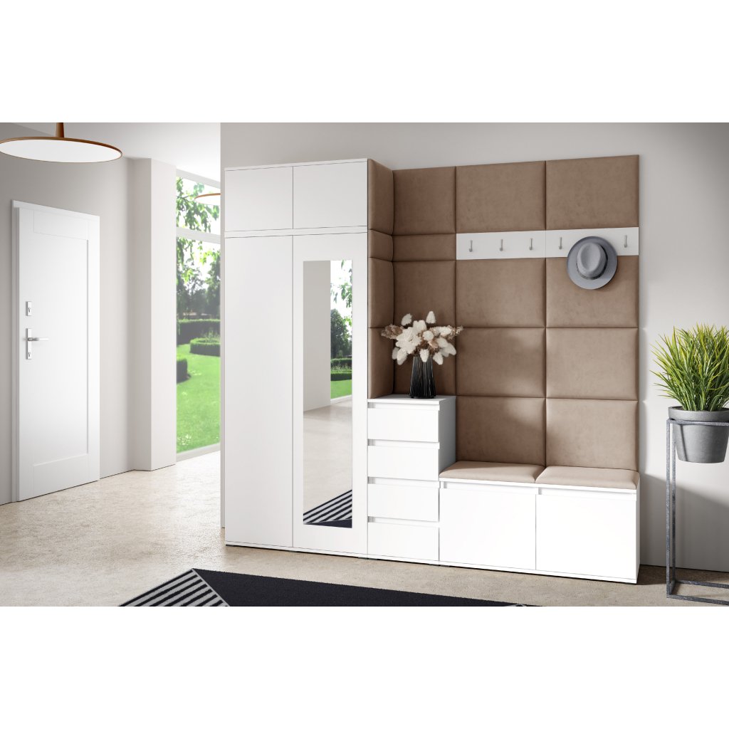 Eka Předsíňová stěna s čalouněnými panely Trinity 33 - Bílá / Béžová 2304