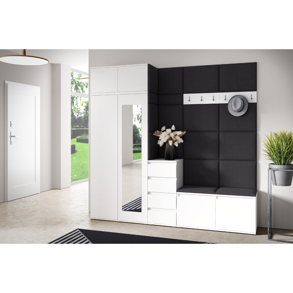 Eka Předsíňová stěna s čalouněnými panely Trinity 33 - Bílá / Černá 2316