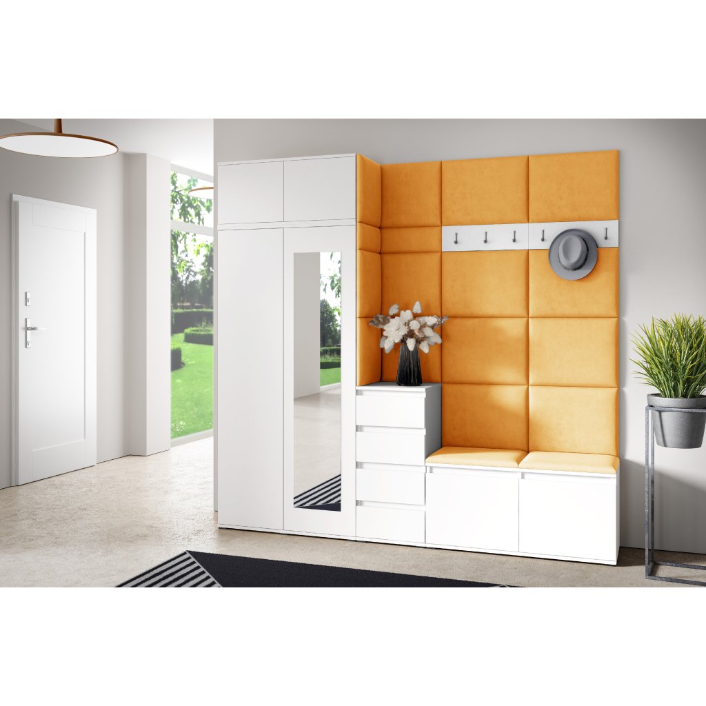 Eka Předsíňová stěna s čalouněnými panely Trinity 33 - Bílá / Hořčicová 2326