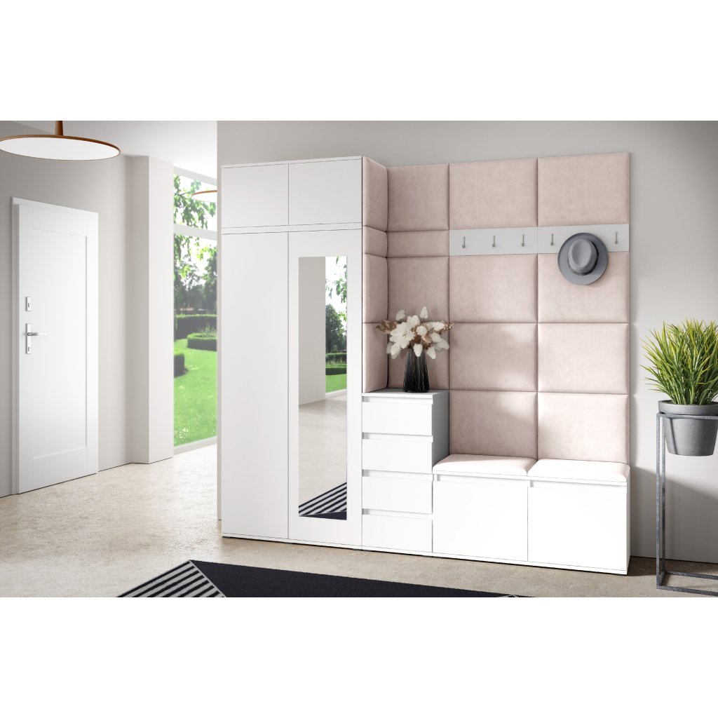 Eka Předsíňová stěna s čalouněnými panely Trinity 33 - Bílá / Krémová bílá 2301