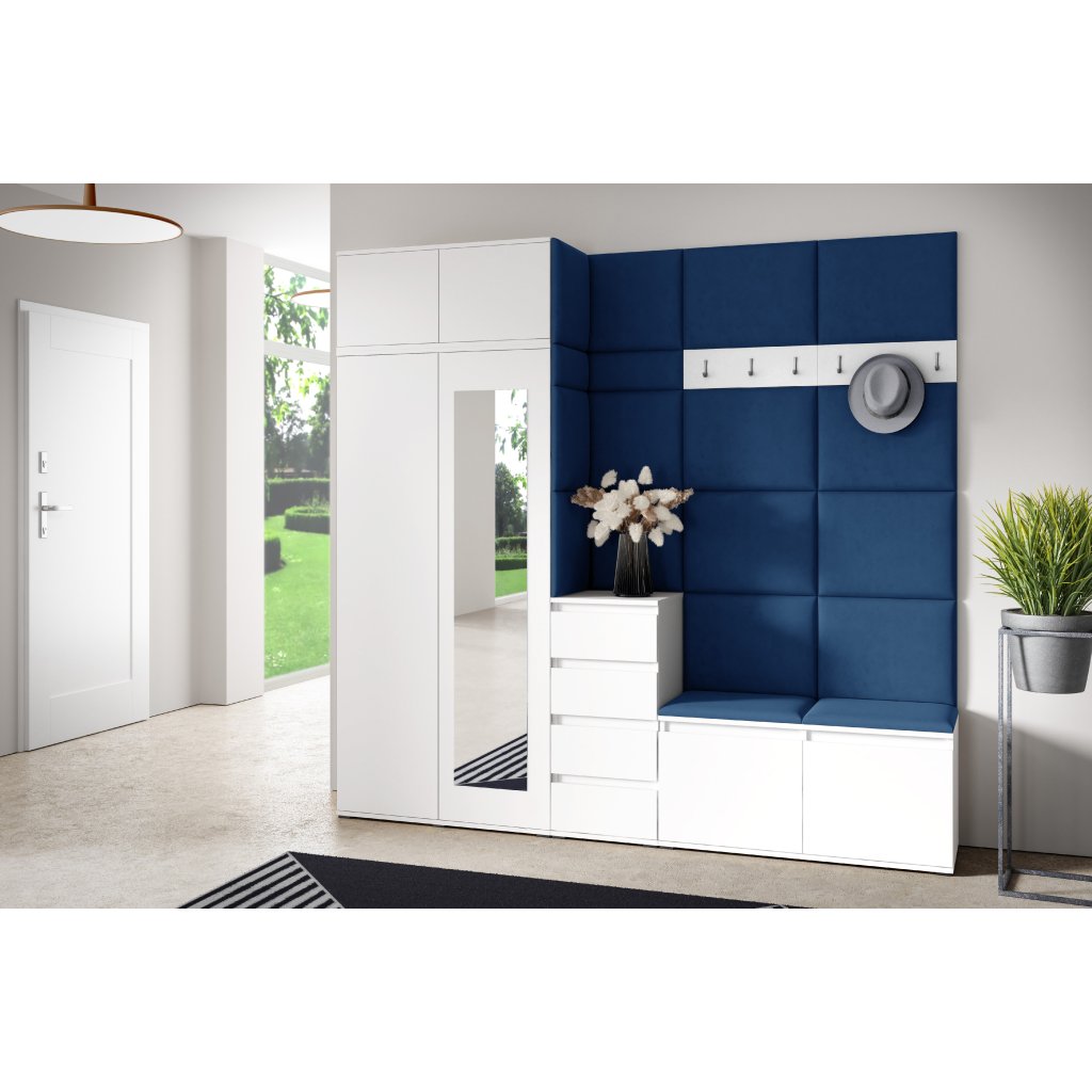 Eka Předsíňová stěna s čalouněnými panely Trinity 33 - Bílá / Tmavá modrá 2331