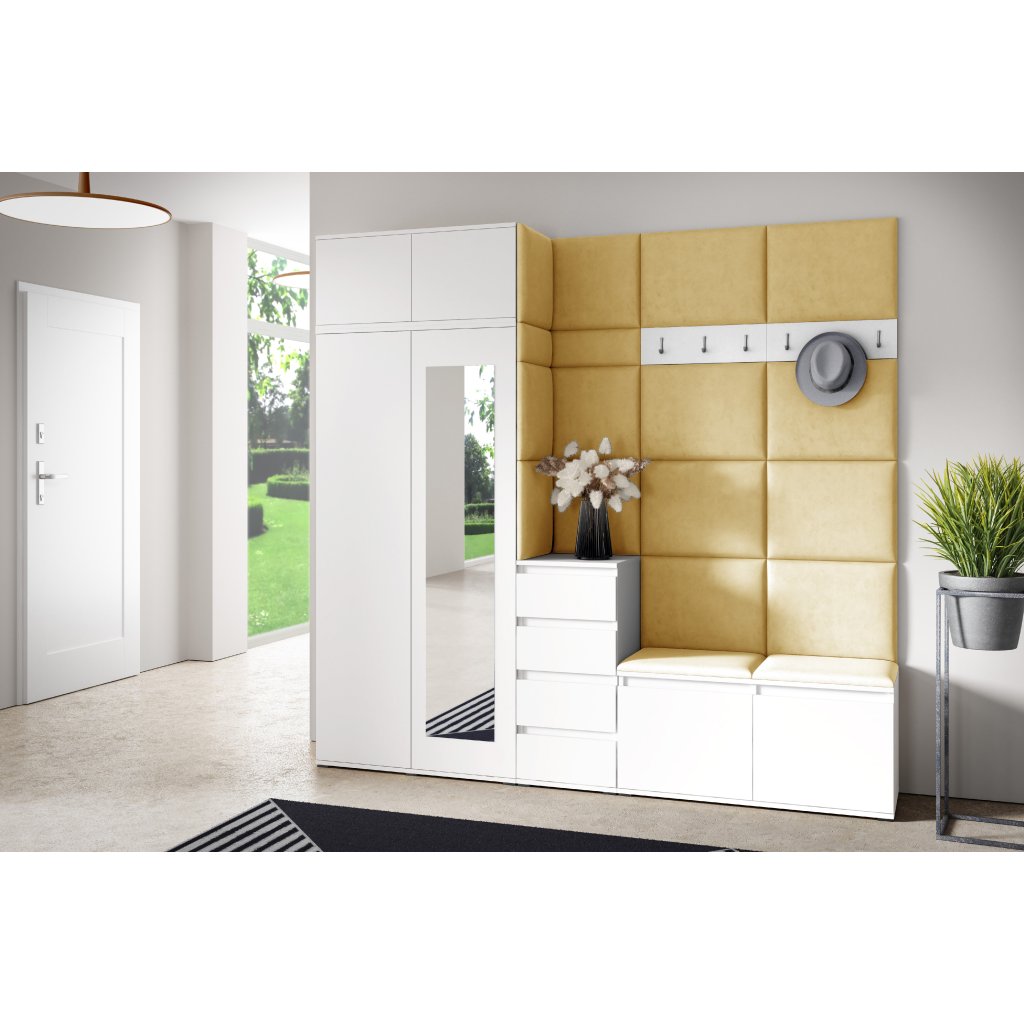 Eka Předsíňová stěna s čalouněnými panely Trinity 33 - Bílá / Žlutá 2318