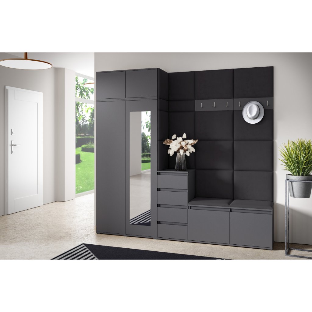 Eka Předsíňová stěna s čalouněnými panely Trinity 33 - Grafit / Černá 2316