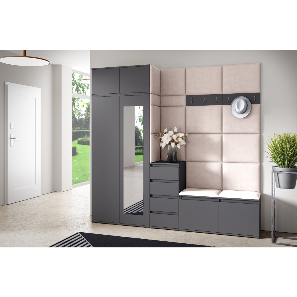 Eka Předsíňová stěna s čalouněnými panely Trinity 33 - Grafit / Krémová bílá 2301