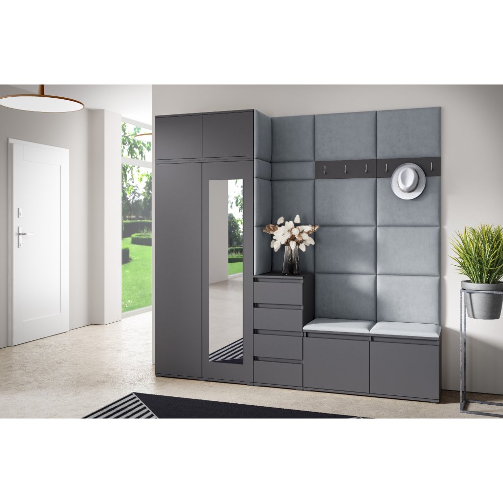 Eka Předsíňová stěna s čalouněnými panely Trinity 33 - Grafit / Šedá 2314