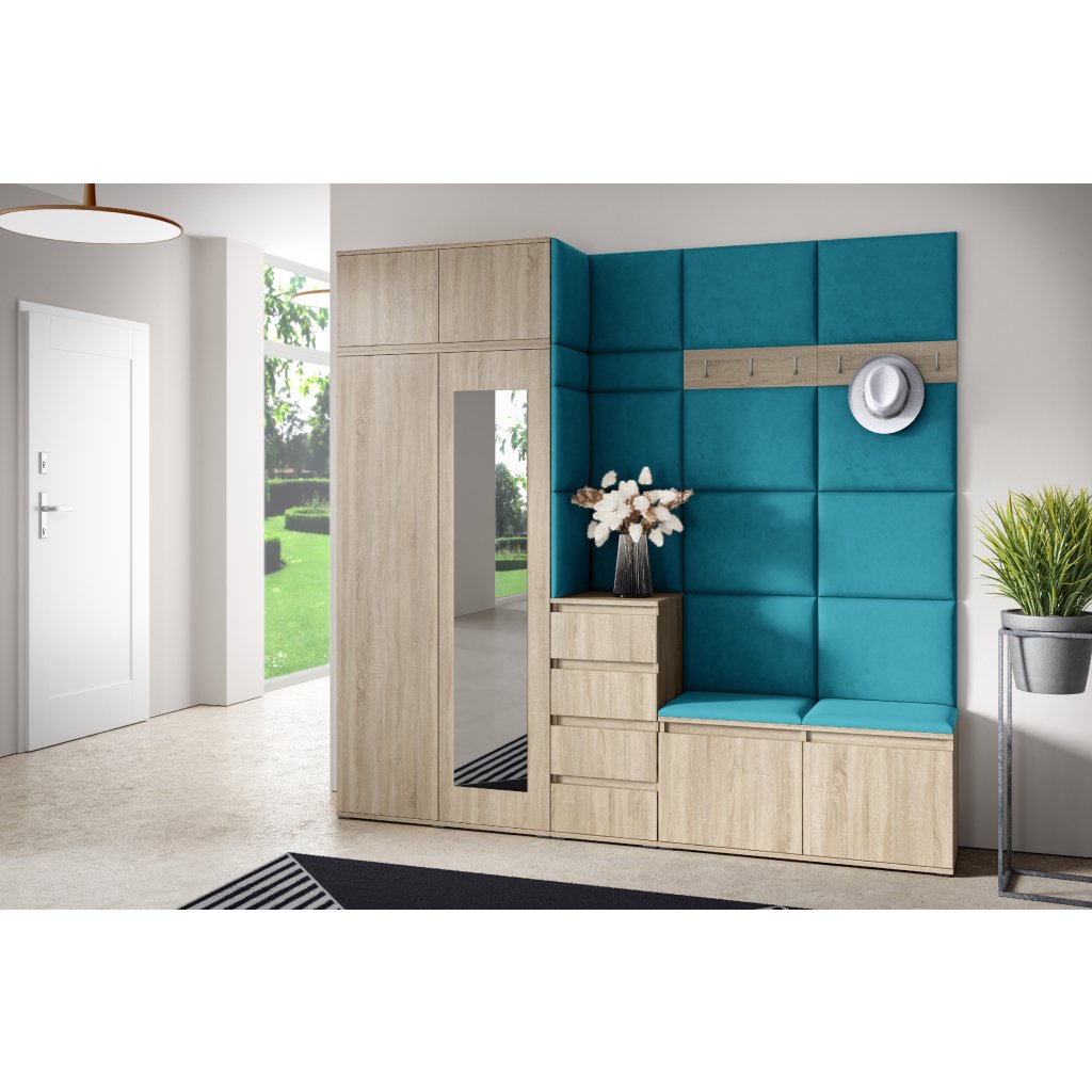 Eka Předsíňová stěna s čalouněnými panely Trinity 33 - Sonoma / Azurová 2313