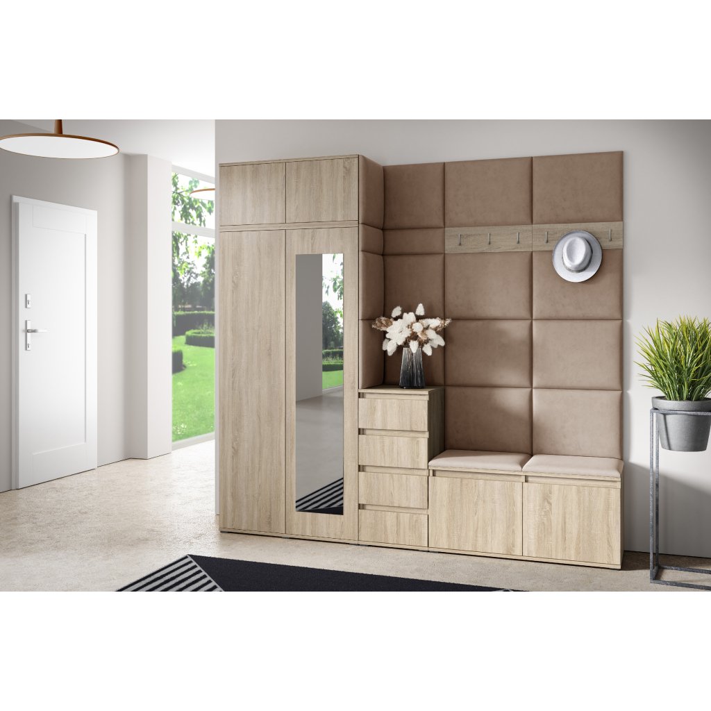 Eka Předsíňová stěna s čalouněnými panely Trinity 33 - Sonoma / Béžová 2304
