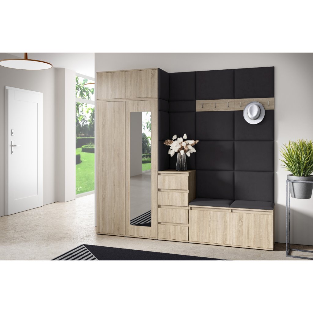 Eka Předsíňová stěna s čalouněnými panely Trinity 33 - Sonoma / Černá 2316