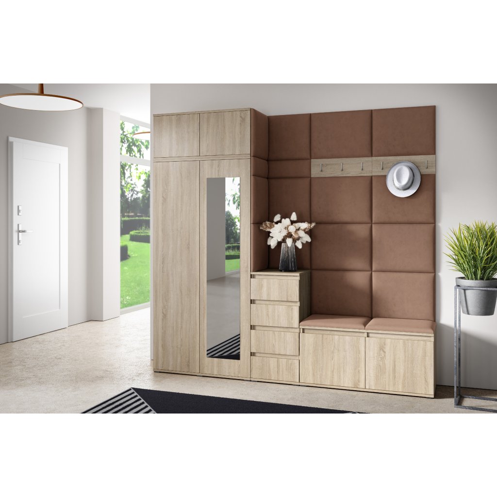 Eka Předsíňová stěna s čalouněnými panely Trinity 33 - Sonoma / Hnědá 2307