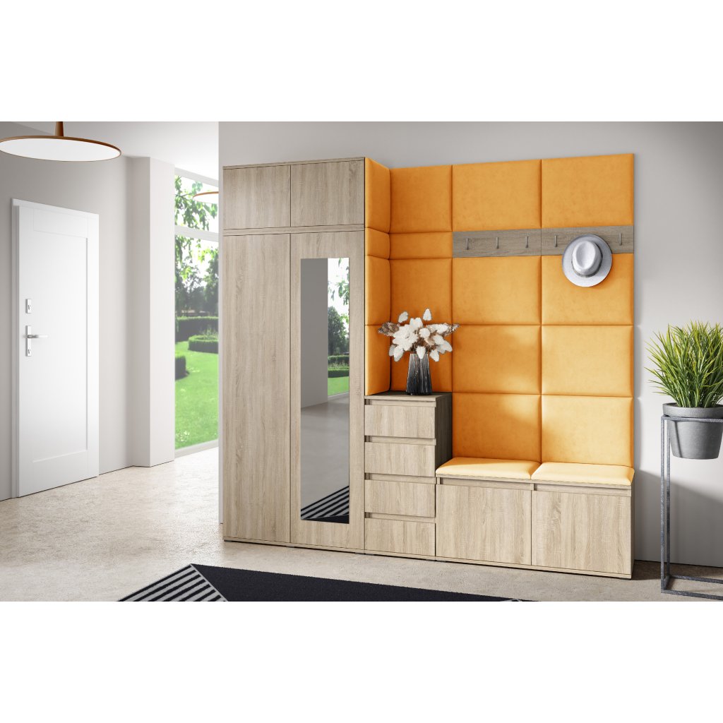 Eka Předsíňová stěna s čalouněnými panely Trinity 33 - Sonoma / Hořčicová 2326