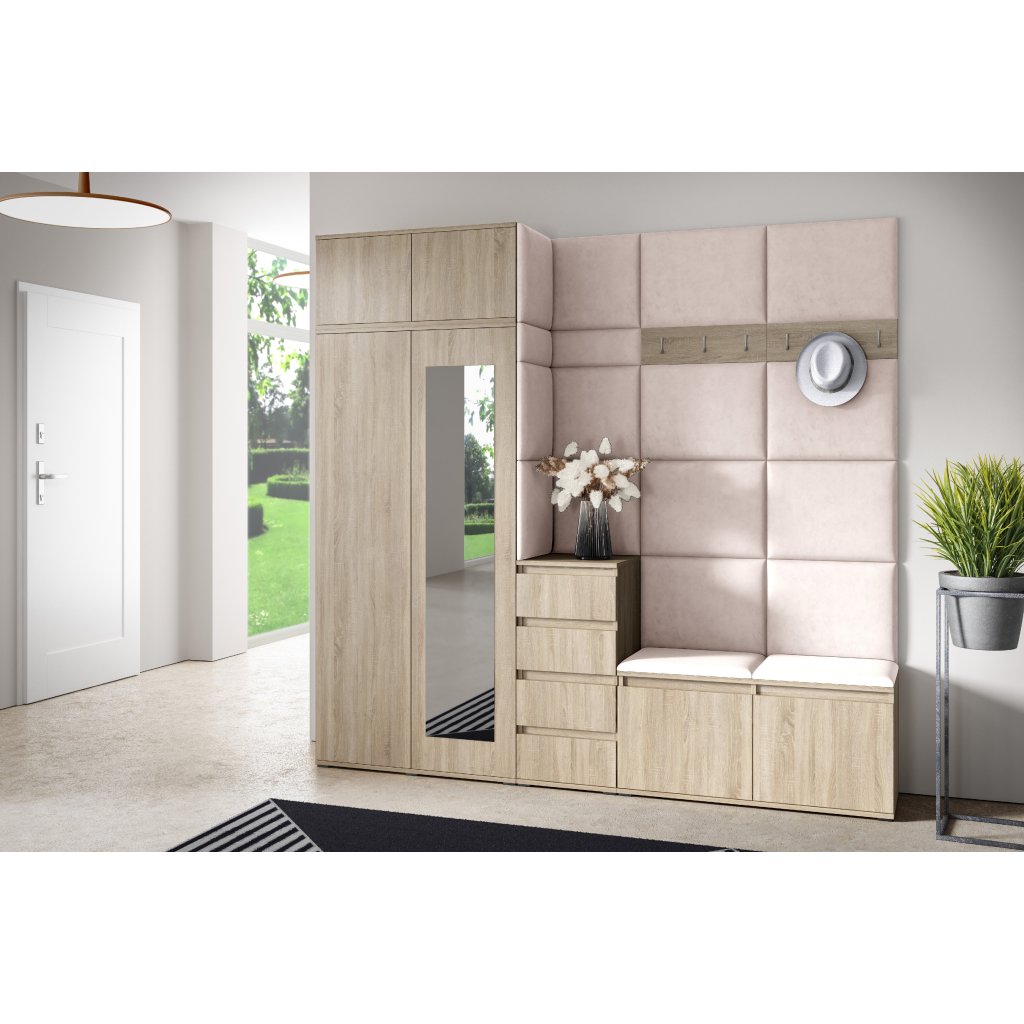 Eka Předsíňová stěna s čalouněnými panely Trinity 33 - Sonoma / Krémová bílá 2301