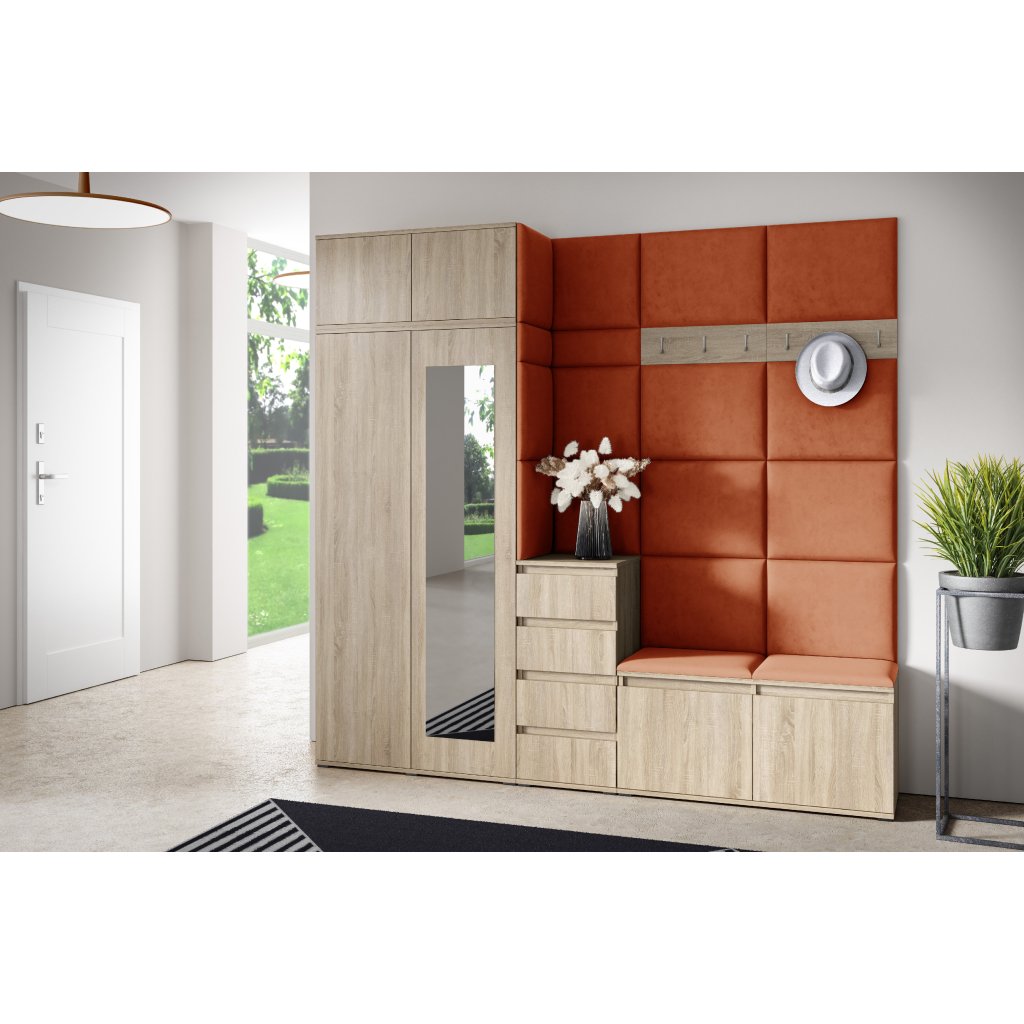 Eka Předsíňová stěna s čalouněnými panely Trinity 33 - Sonoma / Okrová 2325
