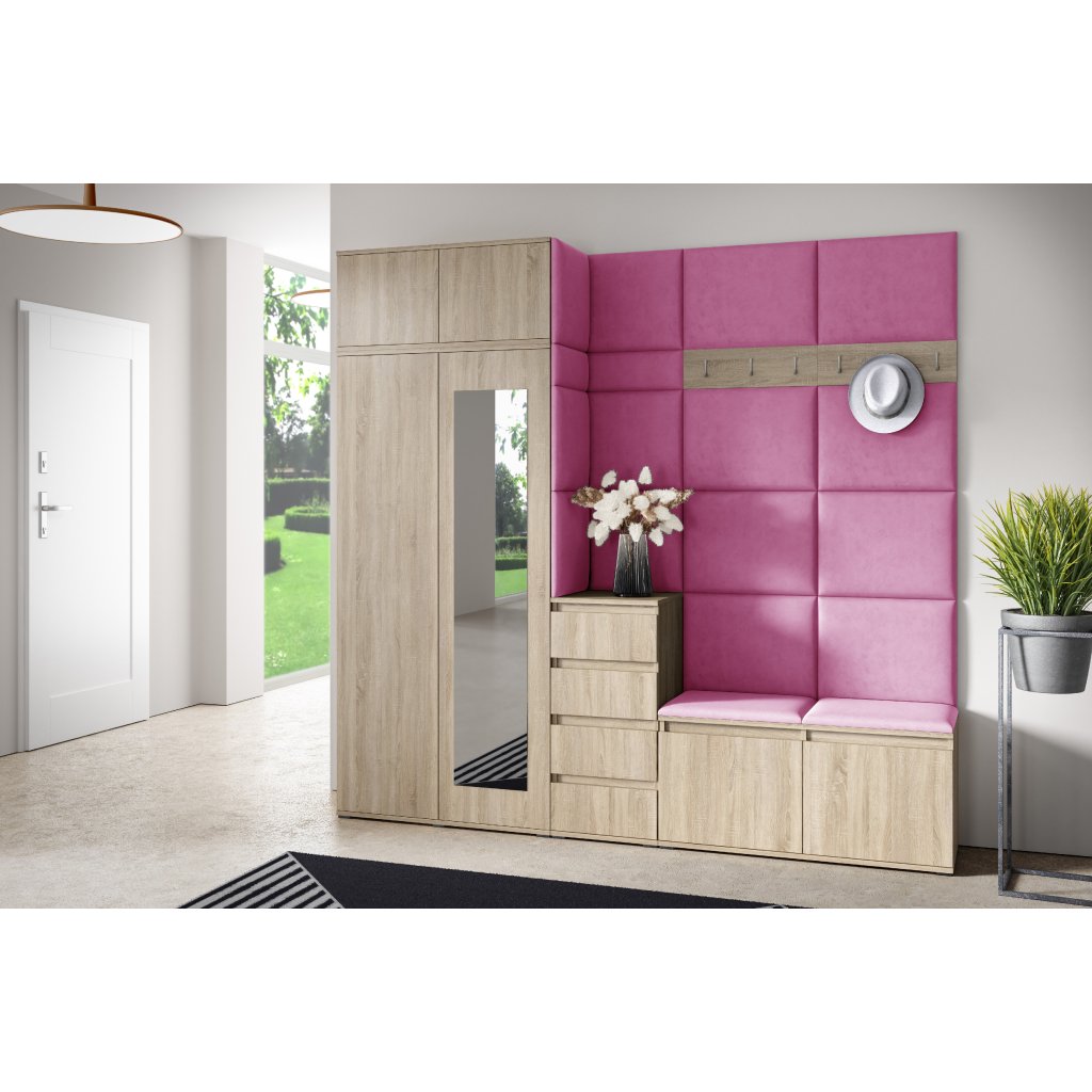 Eka Předsíňová stěna s čalouněnými panely Trinity 33 - Sonoma / Růžová 2310