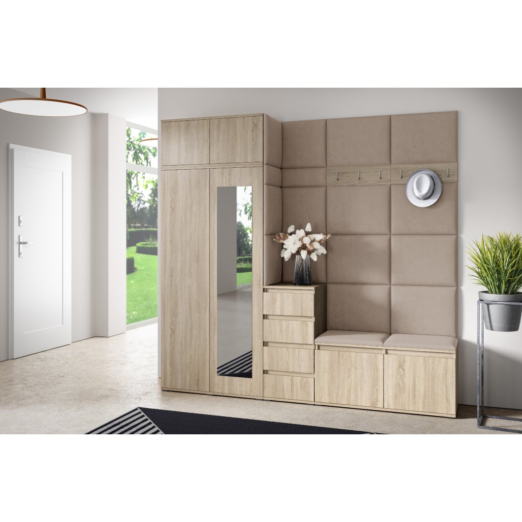 Eka Předsíňová stěna s čalouněnými panely Trinity 33 - Sonoma / Světlá béžová 2303