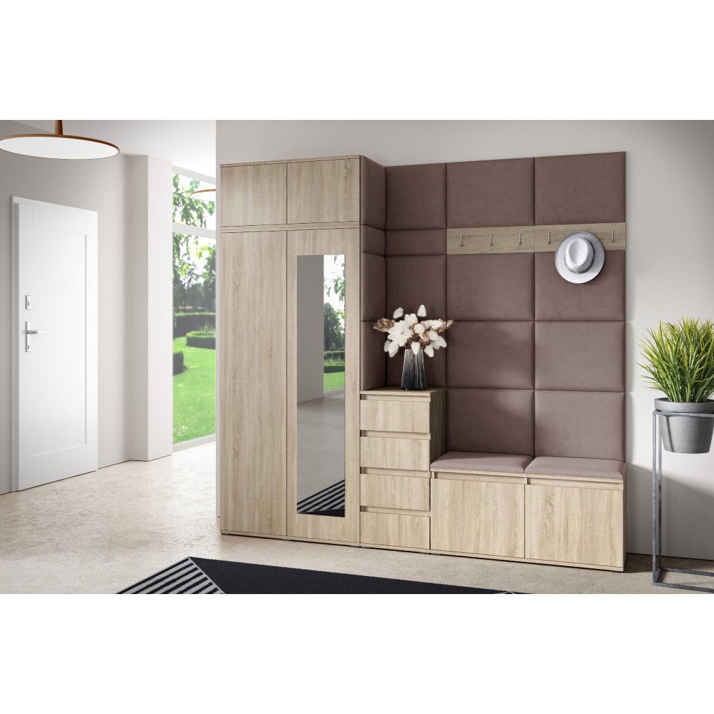 Eka Předsíňová stěna s čalouněnými panely Trinity 33 - Sonoma / Světlá hnědá 2306