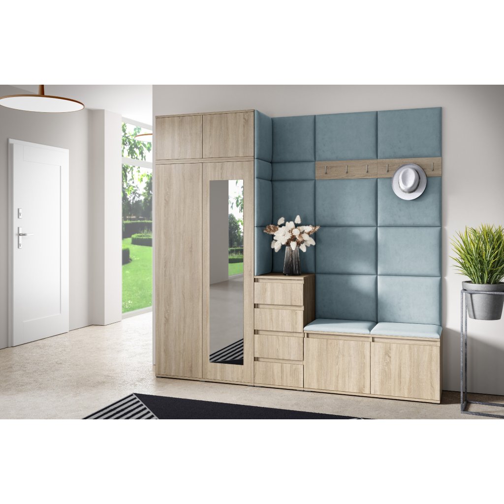 Eka Předsíňová stěna s čalouněnými panely Trinity 33 - Sonoma / Světlá modrá 2322