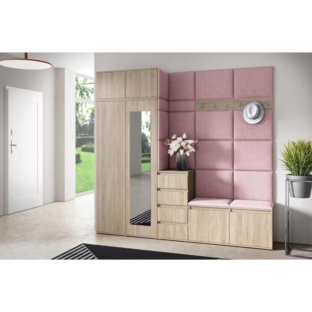 Eka Předsíňová stěna s čalouněnými panely Trinity 33 - Sonoma / Světlá růžová 2319
