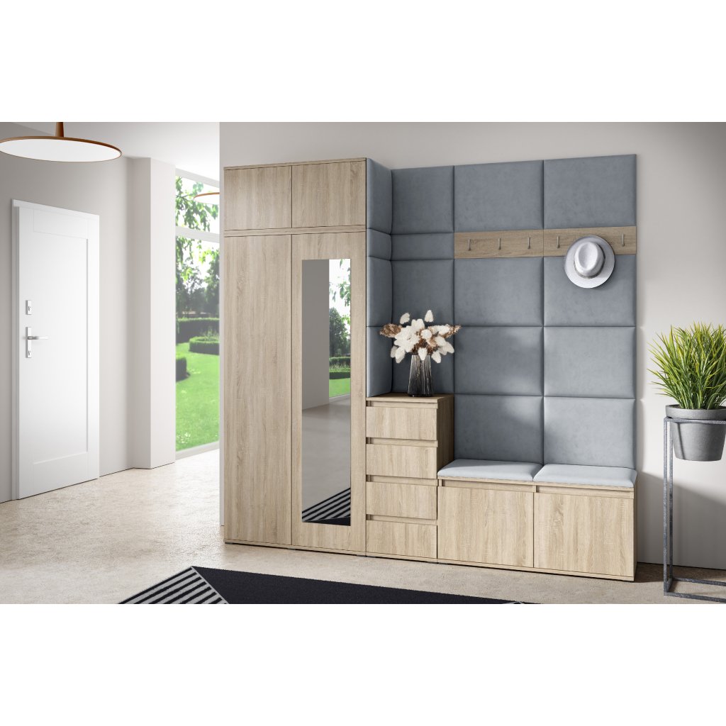 Eka Předsíňová stěna s čalouněnými panely Trinity 33 - Sonoma / Šedá 2314