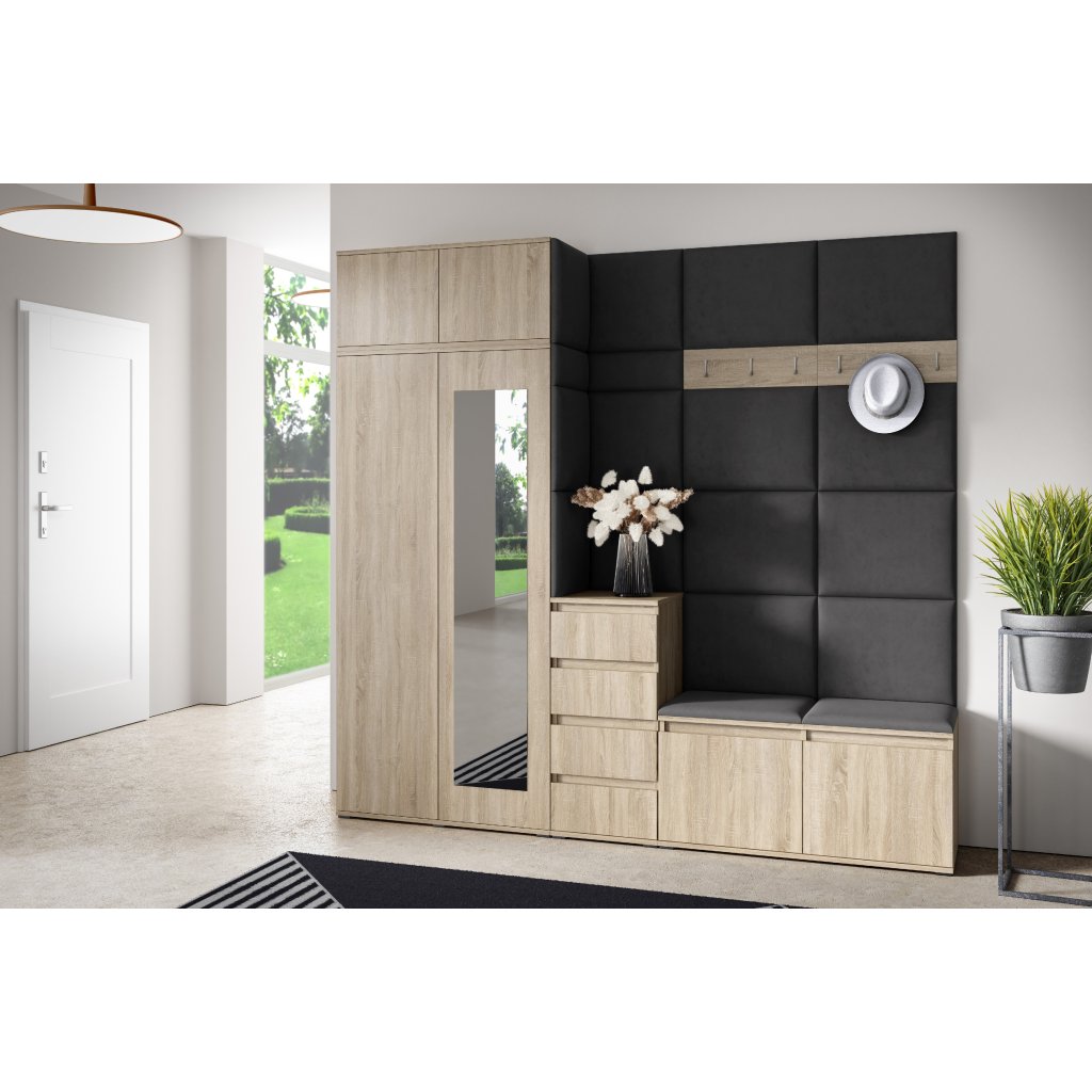 Eka Předsíňová stěna s čalouněnými panely Trinity 33 - Sonoma / Tmavá šedá 2315