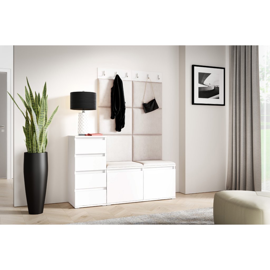 Eka Předsíňová stěna s čalouněnými panely Trinity 34 - Bílá / Krémová bílá 2301