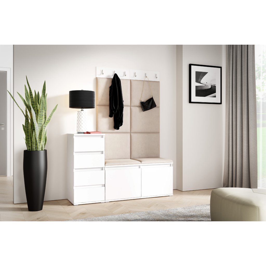 Eka Předsíňová stěna s čalouněnými panely Trinity 34 - Bílá / Tmavá krémová 2302