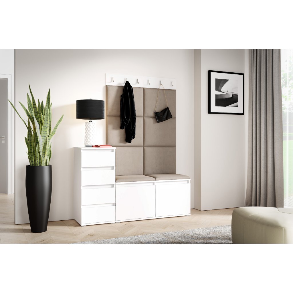 Eka Předsíňová stěna s čalouněnými panely Trinity 34 - Bílá / Světlá béžová 2303