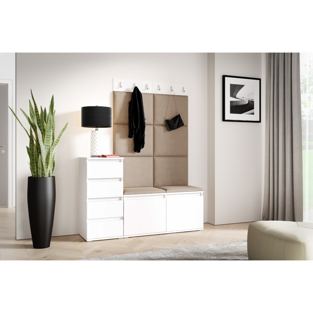 Eka Předsíňová stěna s čalouněnými panely Trinity 34 - Bílá / Béžová 2304