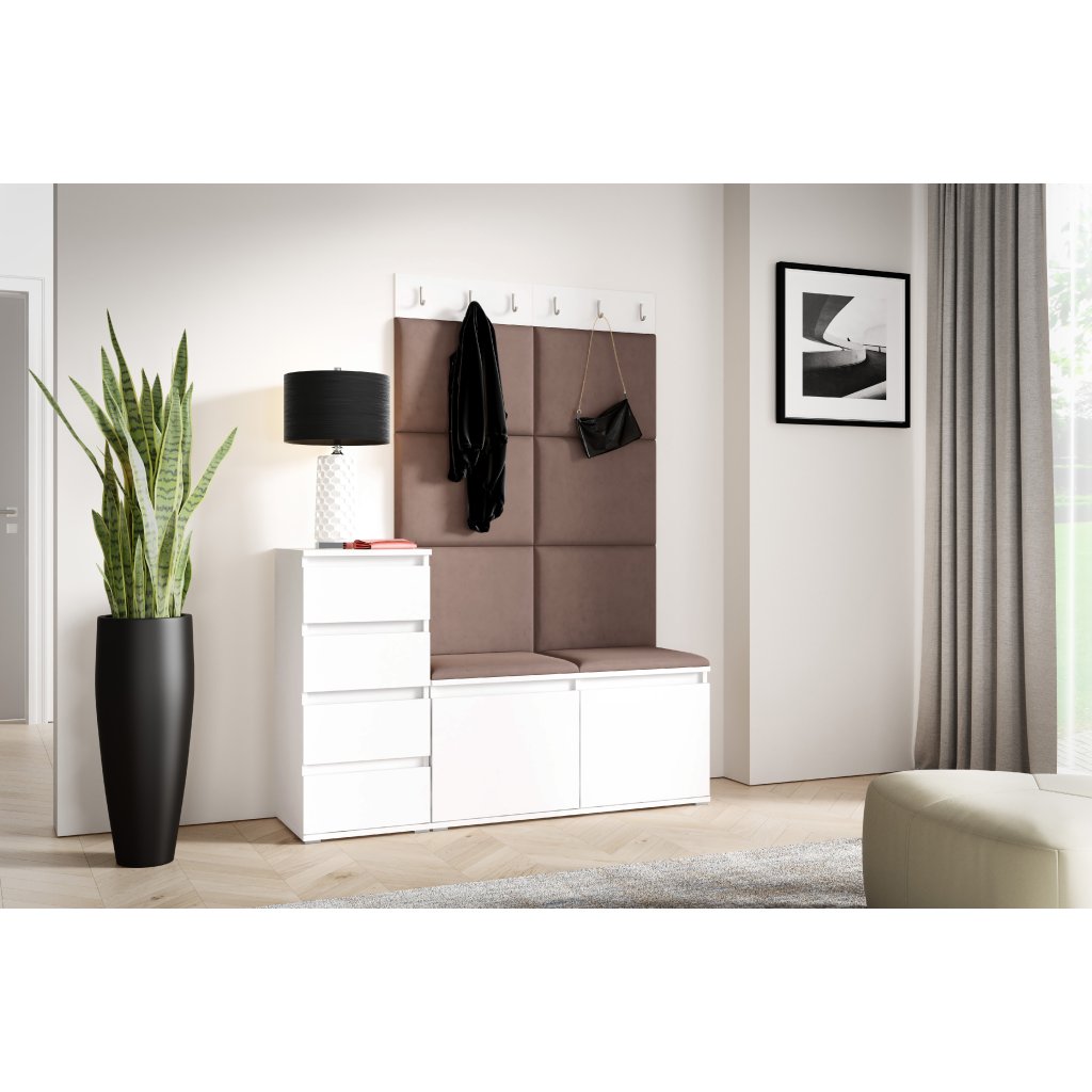 Eka Předsíňová stěna s čalouněnými panely Trinity 34 - Bílá / Světlá hnědá 2306