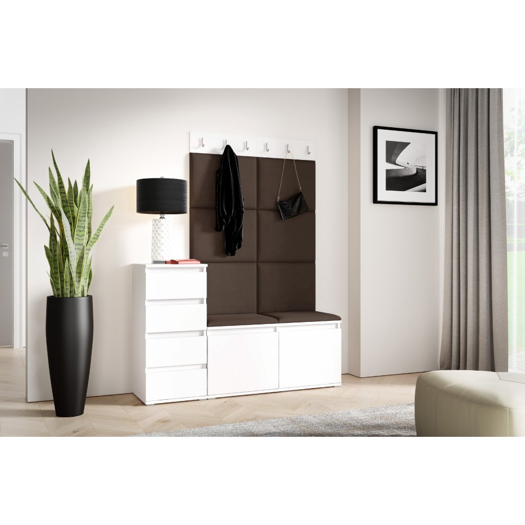 Eka Předsíňová stěna s čalouněnými panely Trinity 34 - Bílá / Tmavá hnědá 2308