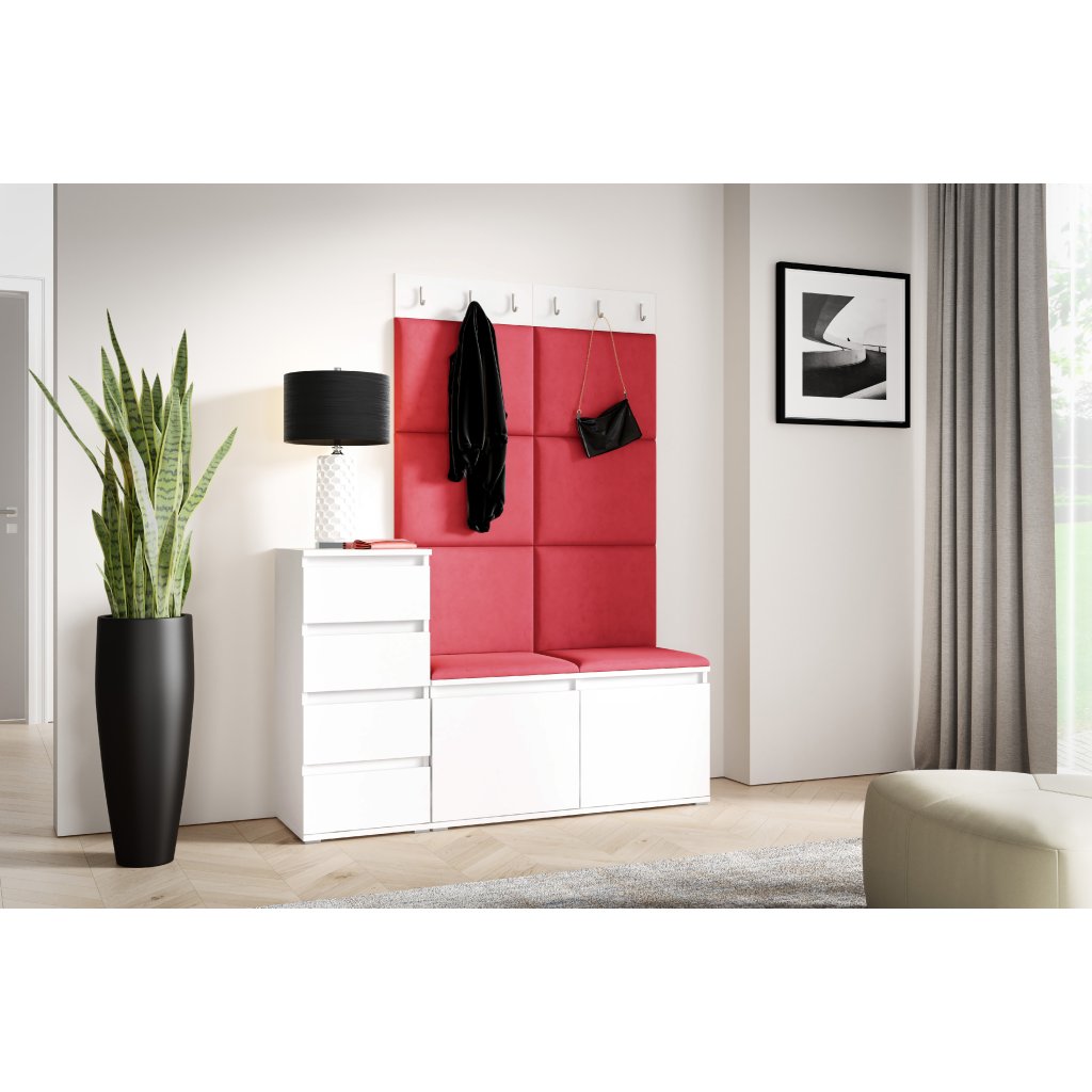 Eka Předsíňová stěna s čalouněnými panely Trinity 34 - Bílá / Červená 2309