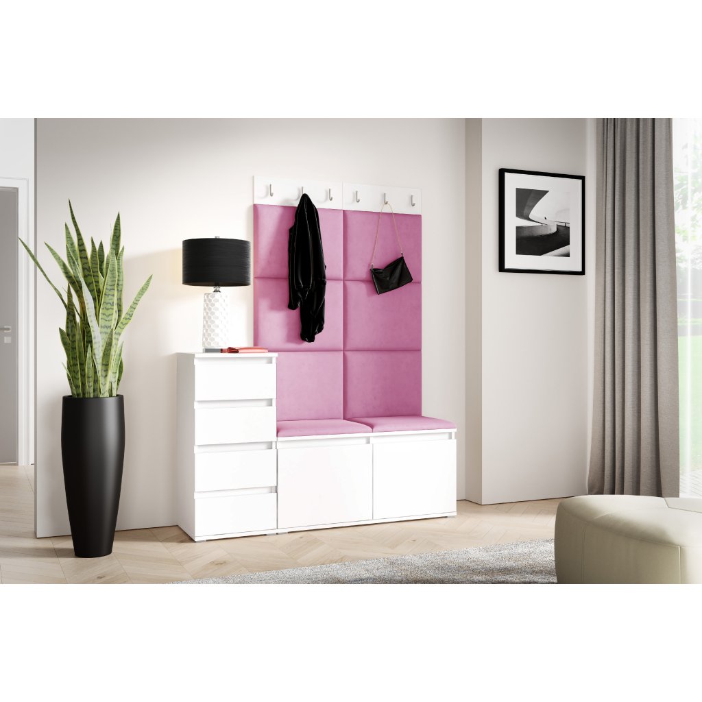 Eka Předsíňová stěna s čalouněnými panely Trinity 34 - Bílá / Růžová 2310