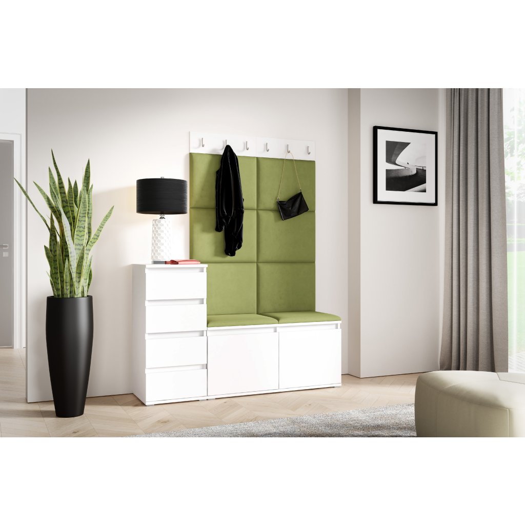 Eka Předsíňová stěna s čalouněnými panely Trinity 34 - Bílá / Olivová 2312