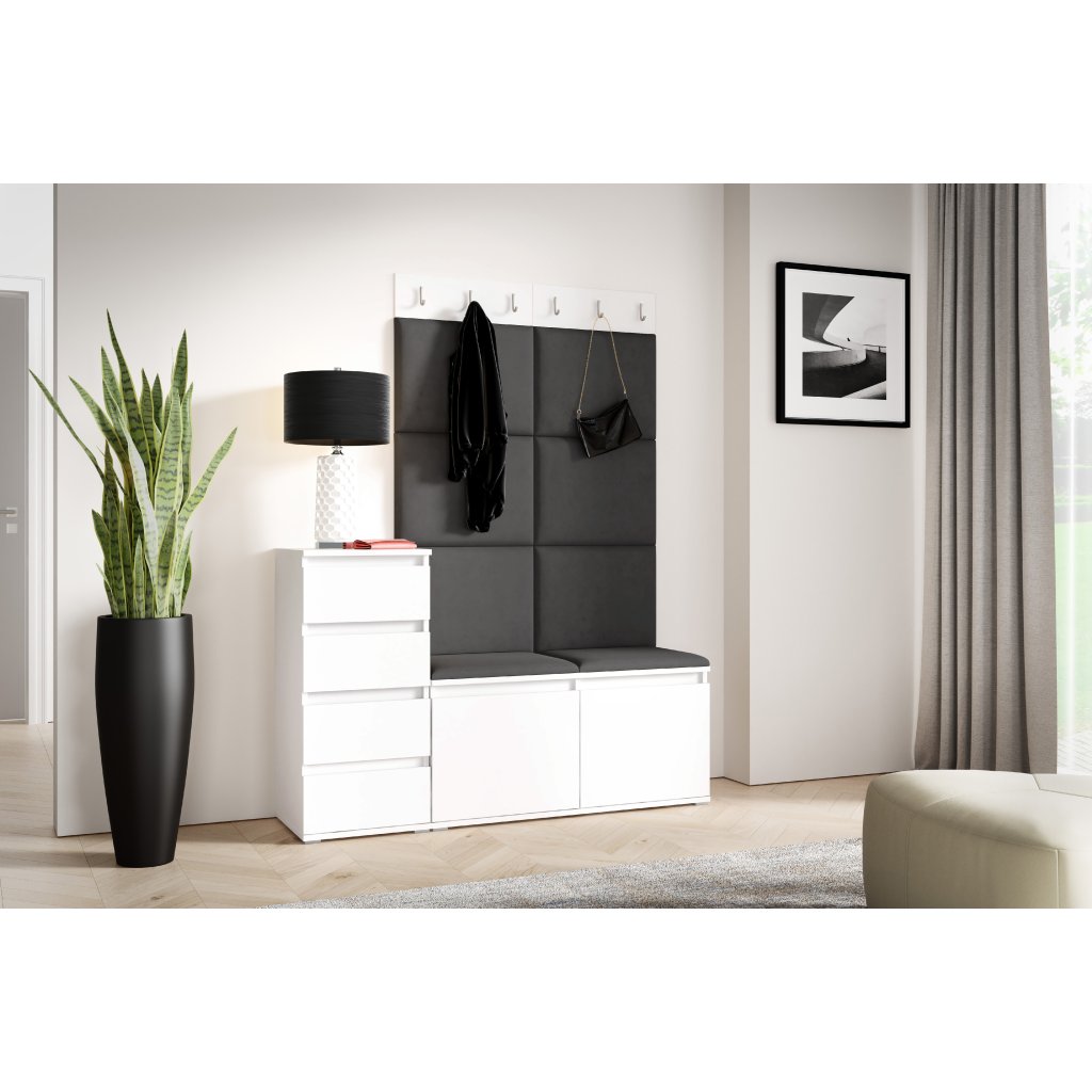 Eka Předsíňová stěna s čalouněnými panely Trinity 34 - Bílá / Tmavá šedá 2315