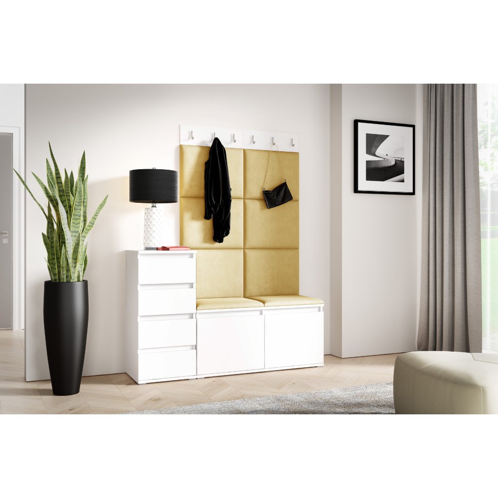 Eka Předsíňová stěna s čalouněnými panely Trinity 34 - Bílá / Žlutá 2318