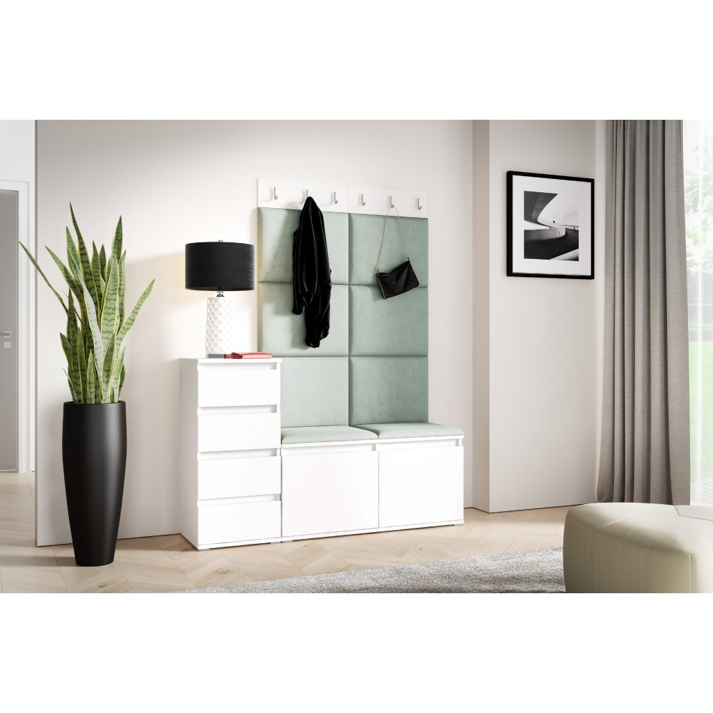 Eka Předsíňová stěna s čalouněnými panely Trinity 34 - Bílá / Světlá zelená 2321