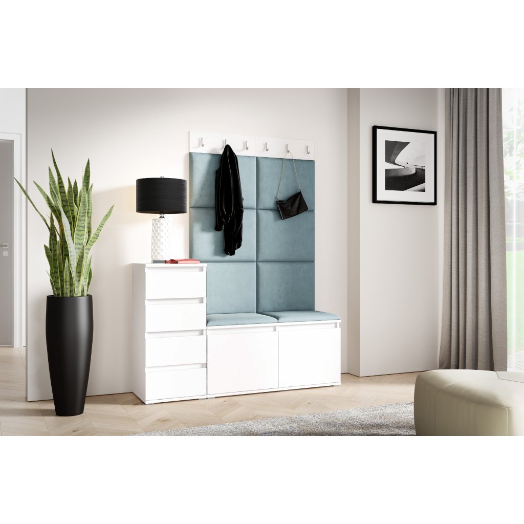 Eka Předsíňová stěna s čalouněnými panely Trinity 34 - Bílá / Světlá modrá 2322