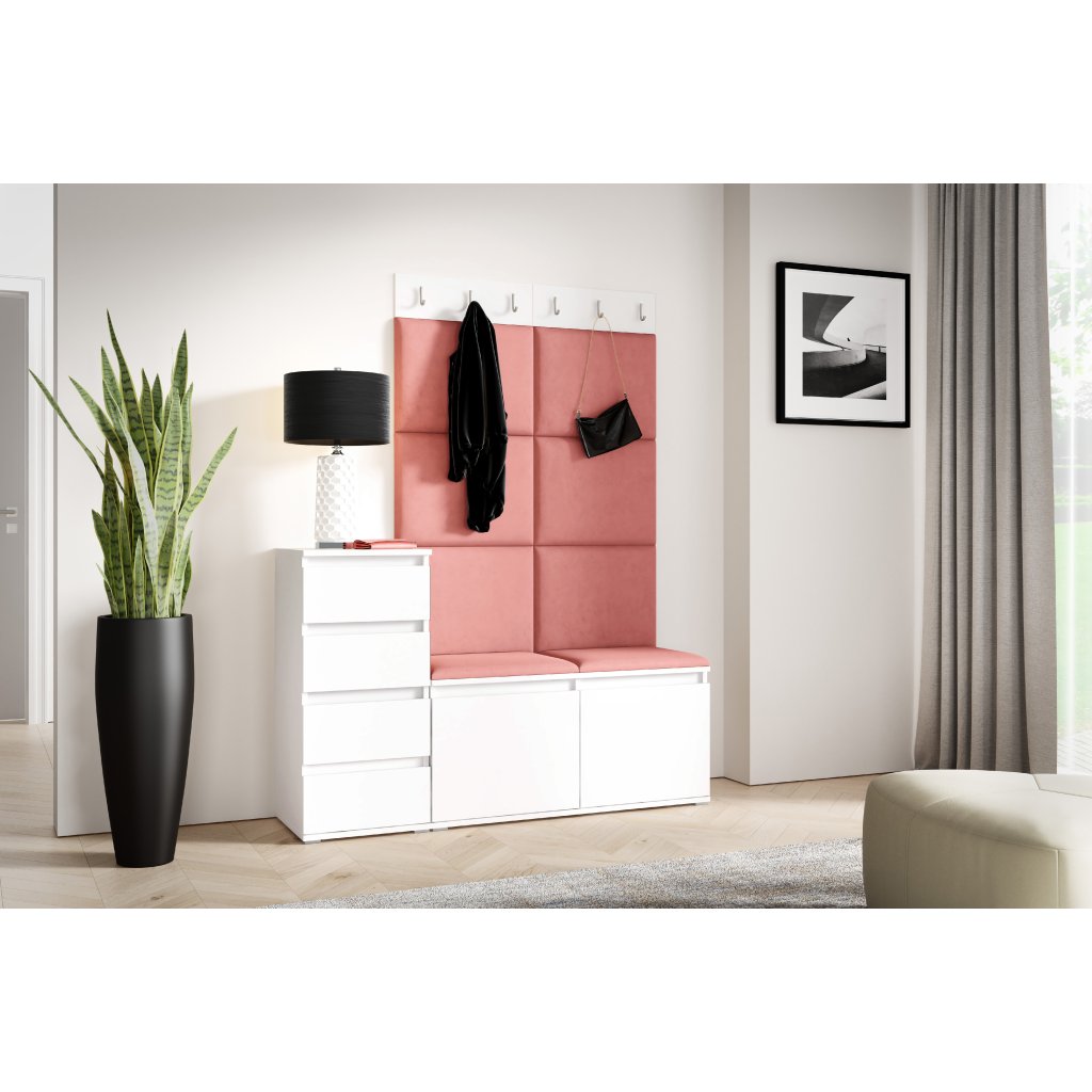 Eka Předsíňová stěna s čalouněnými panely Trinity 34 - Bílá / Tmavá růžová 2323